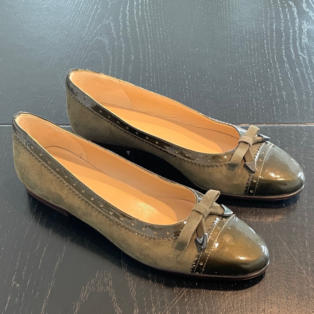 Amalfi Olive Green Suede Women's Ballet Flats 7.5